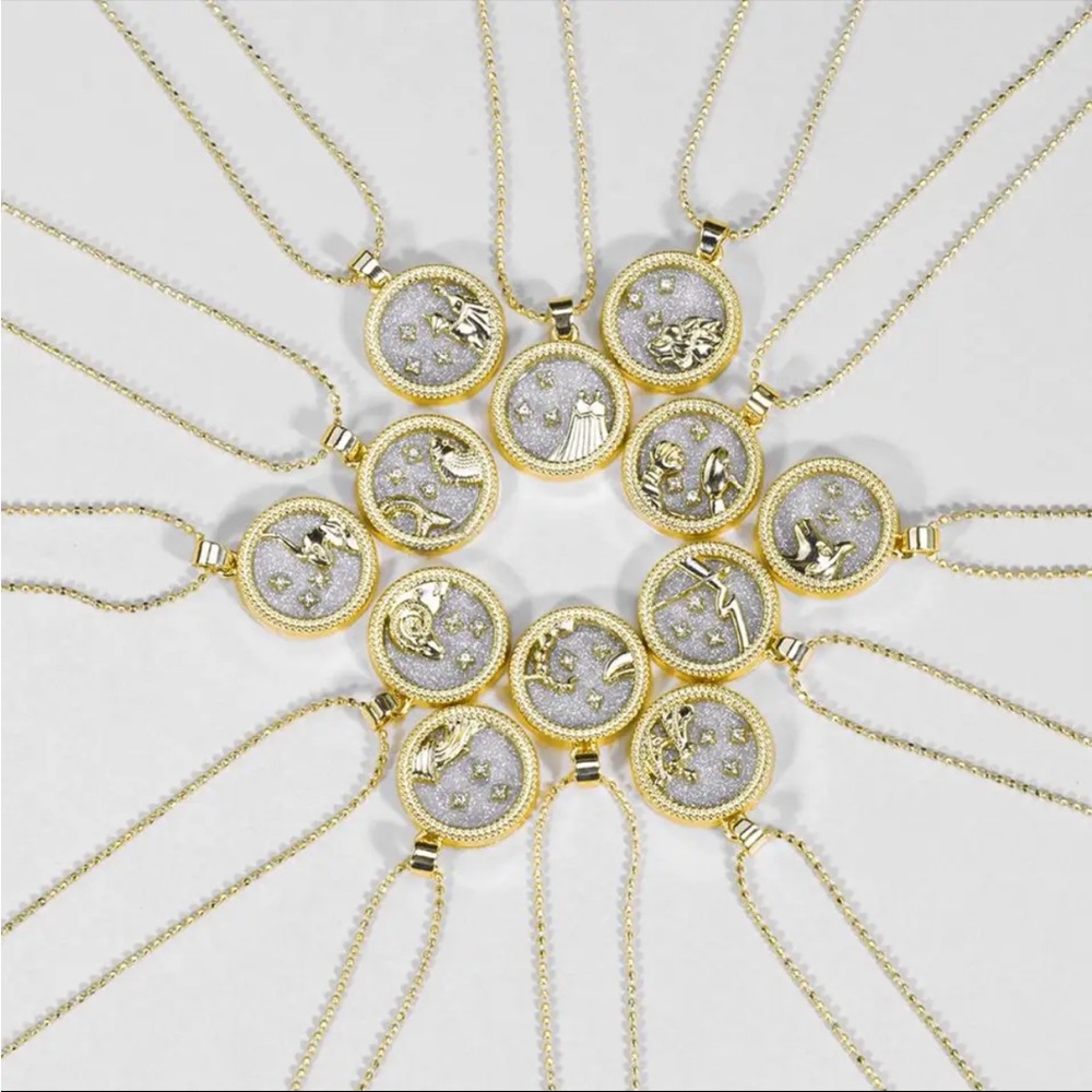 NWT Virgo Constellation Gold Chain Zodiac Sign Round Pendant Necklace - Picture 6 of 6